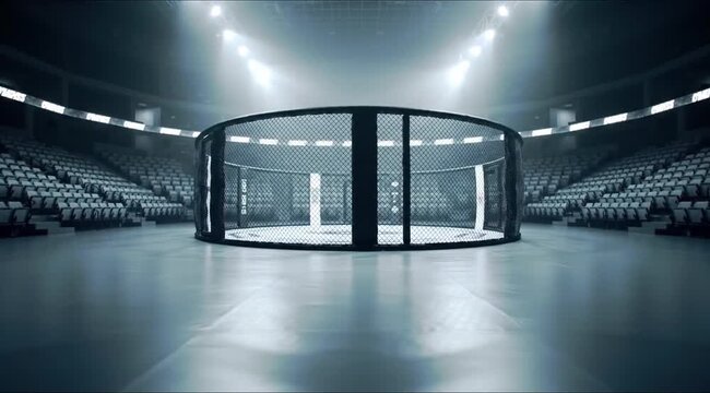 Intense MMA fighting cage in a bright stadium ready for the ultimate battle