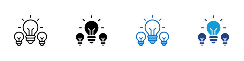 Originality Multiple Style Icon Design Vector - Three light bulbs symbolizing originality, diversity of thought, and fresh ideas