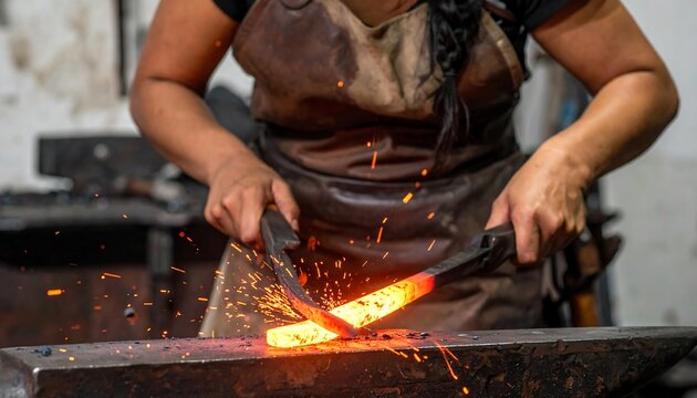 Sparks fly as metal forging