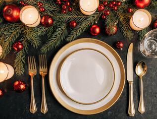 christmas table setting with christmas decorations