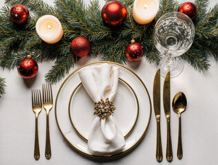 Luxury Christmas Dinner Setting with Fine China, Crystal Glass, and Elegant Holiday Decor