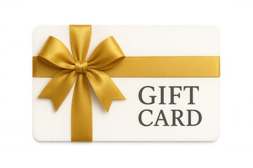 Gift card with golden ribbon bow, representing shopping, celebration, presents, and special occasions