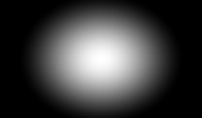 Black and white radial vignette abstract background. Smooth monochrome gradient from bright center glow to dark edges. Subtle noise grain texture. black border shading