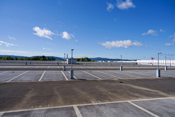 Empty rooftop of car parking with horizon at Swiss Airport Zürich Kloten on a late summer day. Photo taken September 15th, 2025, Zurich Kloten, Switzerland.