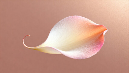 A single, delicate flower petal with a graceful curve on a soft pastel background. Minimalist concept of beauty, tenderness, and nature.