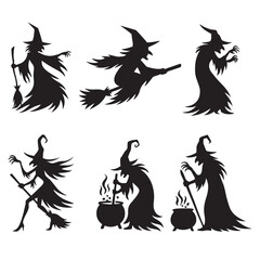 Fototapeta premium Halloween Witch Silhouette Casting Spell with Magic Wand