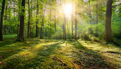 Obraz premium Lush Forest With Sunlight And Clean Environment