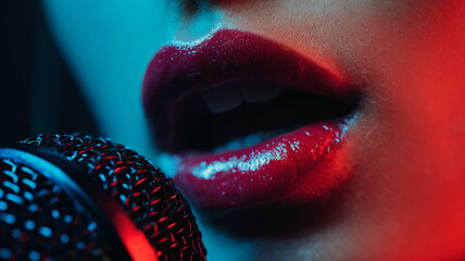 Microphone red lips singer abstract background