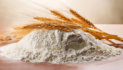 Pile Of All Purpose Flour With Wheat Stalks