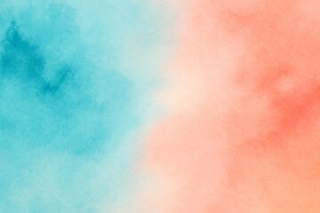 Turquoise and Coral Watercolor Abstract Background with Vibrant Contrast