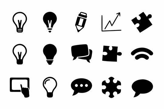 Collection of various business and idea related icons, offering a diverse range of visual elements for presentation