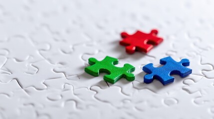Obraz premium Colorful puzzle pieces on white background for a striking contrast in texture