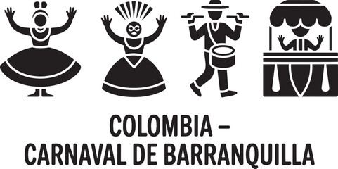 Colombia Carnaval de Barranquilla Silhouette, Traditional Dance Performance Vector
