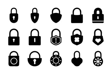 Collection of lock icons, providing a variety of security and protection symbols for designs and applications