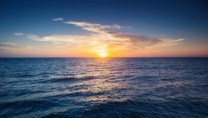 Obraz premium Serene Sunset Over Calm Ocean Water Tranquil Evening Seascape