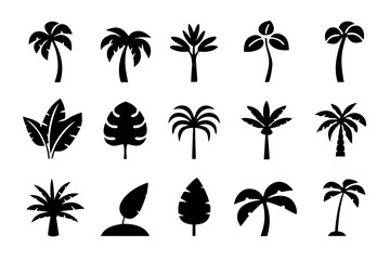 Fototapeta premium Set of diverse palm tree silhouettes, showcasing various shapes and styles for tropicalthemed designs and creative projects