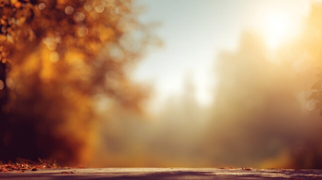 A vibrant autumnal landscape with golden tones, fallen leaves, and a gentle atmospheric blur. Suitable for backgrounds and seasonal designs, conveying warmth, serenity, and the beauty of fall scenery.