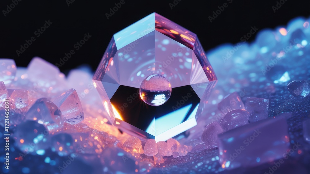 Poster mystical crystal: a close-up of a mesmerizing crystal formation, radiating an ethereal glow, captiva
