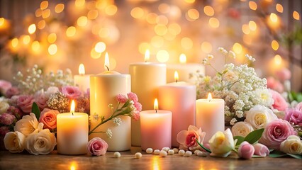 Softly lit candles and flowers create a romantic and peaceful atmosphere