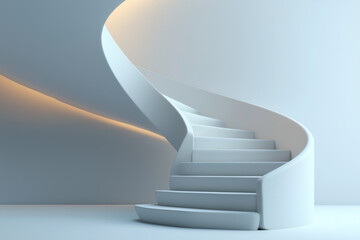 Obraz premium Modern spiral staircase with smooth white surface and soft lighting creating calm and elegant atmosphere in minimalist interior space