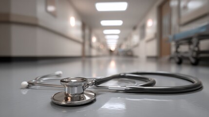 Close-Up of Stethoscope on Hospital Floor in Medical Environment
