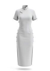Elegant white cheongsam dress with traditional mandarin collar and side slits
