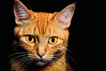 Portrait of an orange cat in the dark