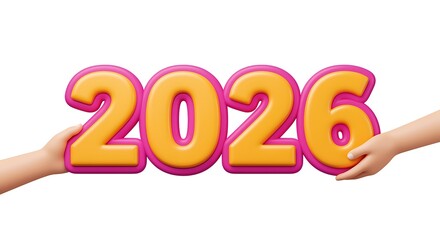 Hands holding the year 2026 in a bright playful font