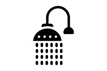 Shower icon depicting a shower head with water droplets, representing hygiene, cleanliness, and bathing, simple and clear design