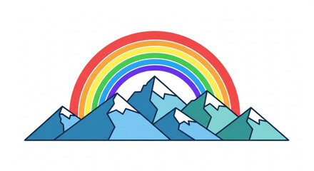 Mountain range with rainbow, a colorful illustration of mountains and a rainbow, a symbol of nature, adventure, and hope