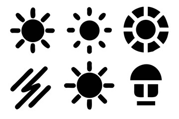 Collection of sun icons, representing weather, sunshine, and summer, with diverse designs for various applications and creative projects