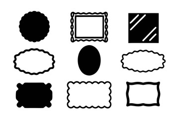 Set of nine black frames, including oval, square, and rectangle shapes, ideal for design and decorative applications