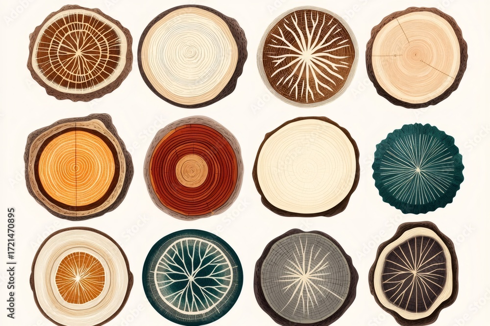 Poster tree rings cross section showing abstract wood patterns