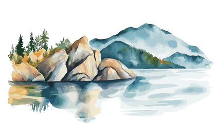 Lake Baikal. Lake Baikal watercolor vector illustration