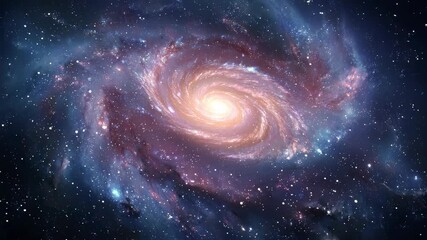 Bright spiral galaxy with glowing core and swirling stars in deep outer space cosmic universe background - Powered by Adobe