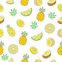 Set of pineapple. Drawn vector pineapple. flat illustration pineapple background. seamless pattern pineapple. pineapple flat illustration background.