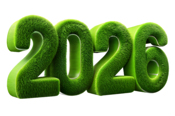 3D Green Grass Numbers 2026 with Transparent Background new year