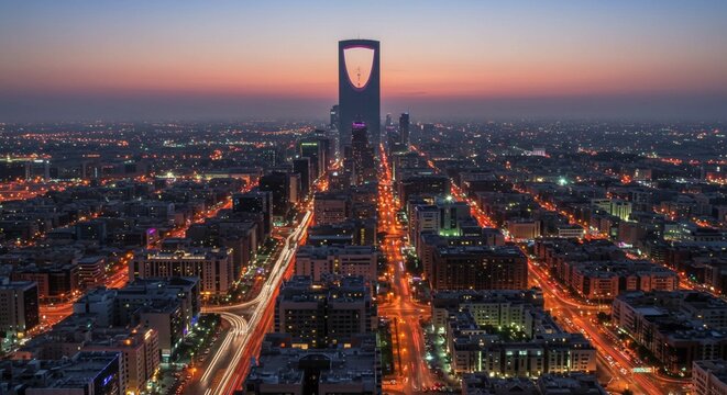 Kingdom Tower and Riyadh City Skyline