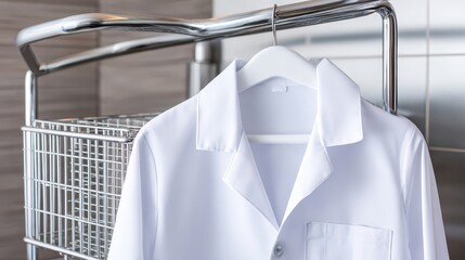 Clean White Lab Coat on Hanger in Modern Medical Environment