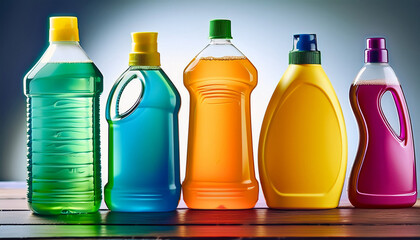 Vibrant Color Picture Of Several Bottle Of Detergent