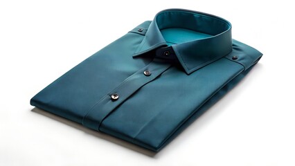 Folded teal dress shirt with subtle pattern and button detail