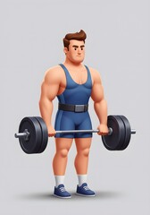 Fototapeta premium Cartoon Male Weightlifter Holding Barbell, Muscular Athlete Character