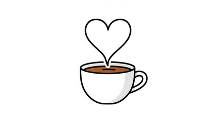 A cup of coffee with heart shaped steam, a simple and sweet illustration for coffee lovers and romantic themes
