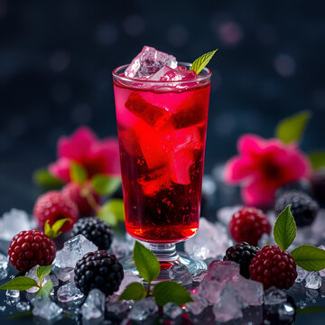 Chilled blackberry elixir gleams with rubescent ice, evoking midsummer night's revelry and celebrating mysterious Sombai Day indulgence
