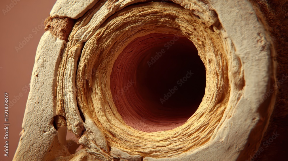 Poster close-up view of hollow log showing inner texture and coloration