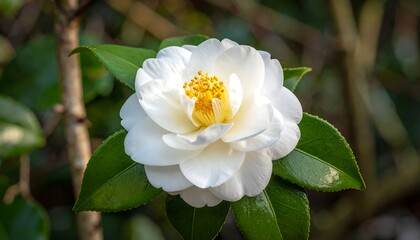 Close-up of a pristine white camellia