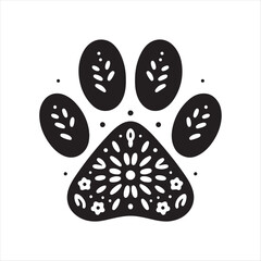 Dog Paw with Floral Pattern Inside vector silhouette clip art logo design concept illustration