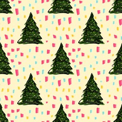 Christmas tree seamless pattern in sketch style