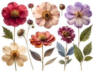 Pressed flower png cut out element set, transparent background