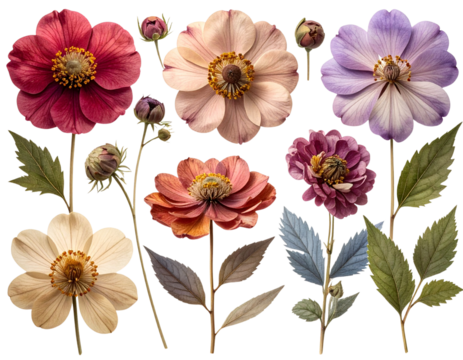 Pressed flower png cut out element set, transparent background